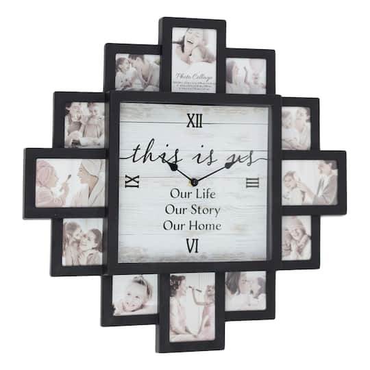 Black Farmhouse Shabby-Chic &#x22;This Is Us&#x22; Picture Frame Wall Collage Clock